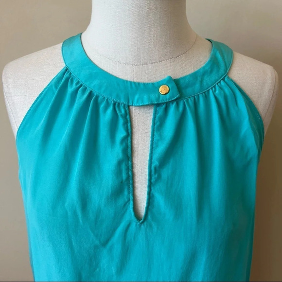 Lilly Pulitzer Rogan silk patterned halter top rainbow colorful aqua 5117 - Picture 5 of 12